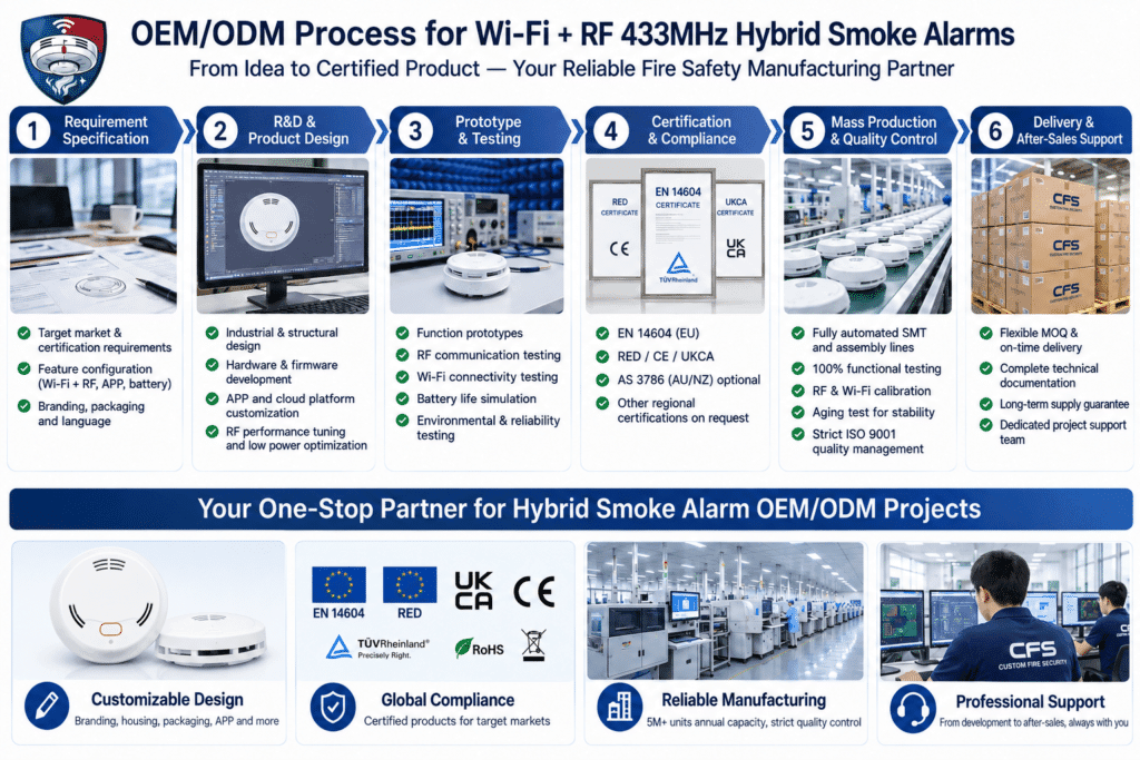 WIFI & RF Interlinked Photoelectric Smoke Alarm Manufacturer CFS ODM process