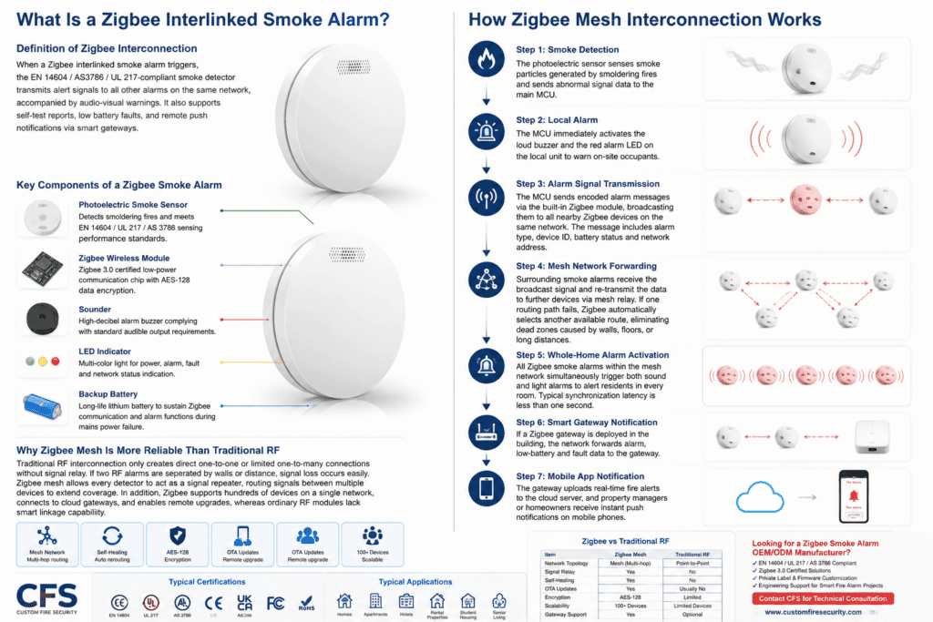 the definition of Zigbee Interlinked Smoke Alarm and how Zigbee Interlink Work
