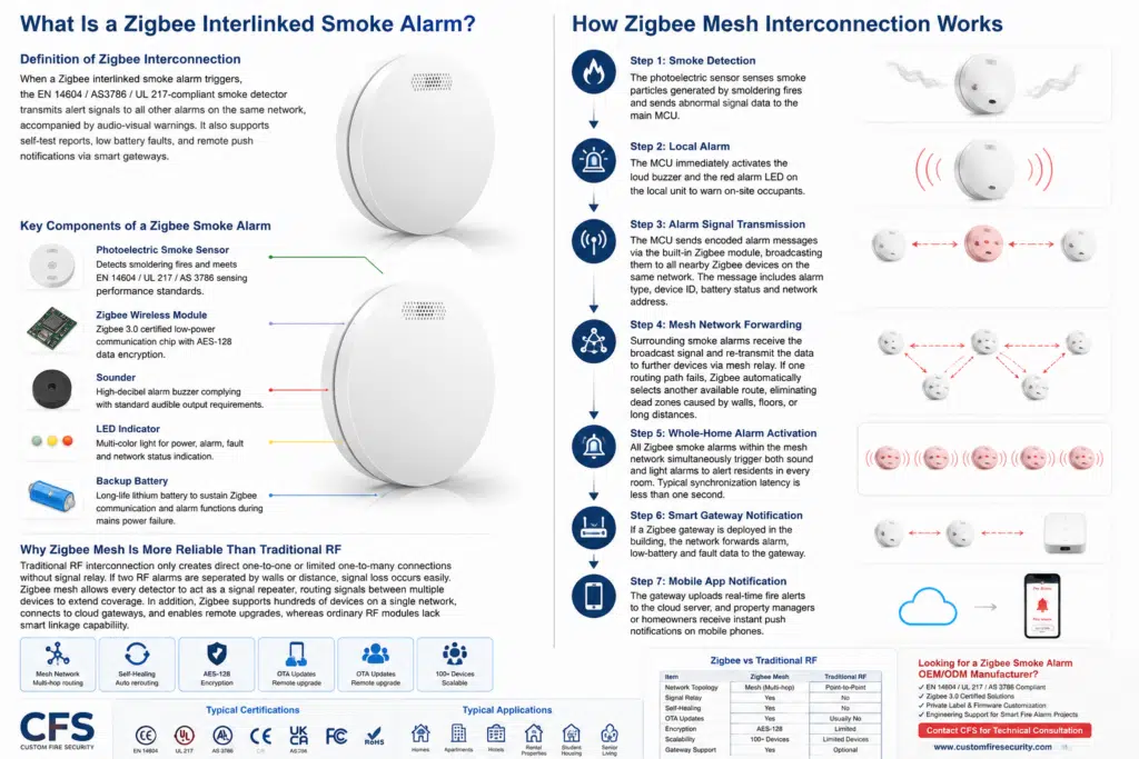 Definição de alarme de fumaça interligado Zigbee e como funciona a interligação Zigbee.