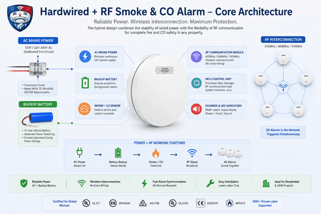 Hardwired + RF Smoke Alarm or CO Alarm