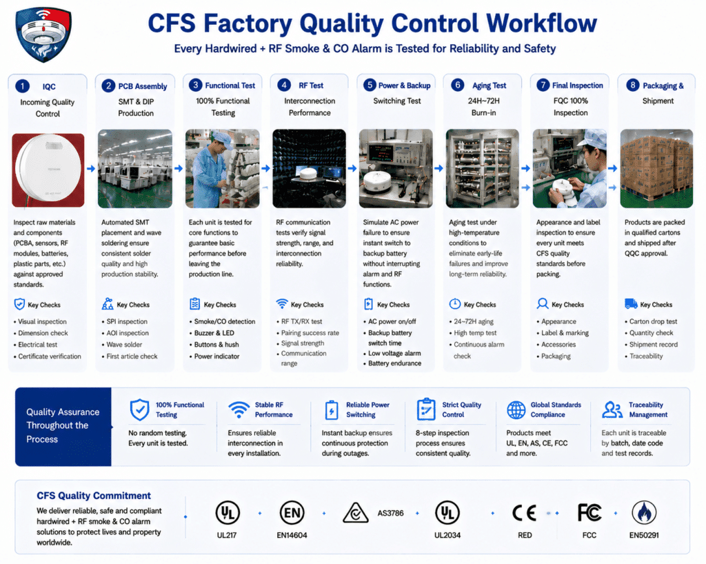 Hardwired + RF Smoke Alarm or CO Alarm Quality Control Workflow