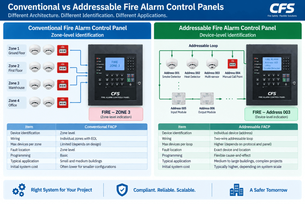 Conventional vs Addressable Fire Alarm Control Panels