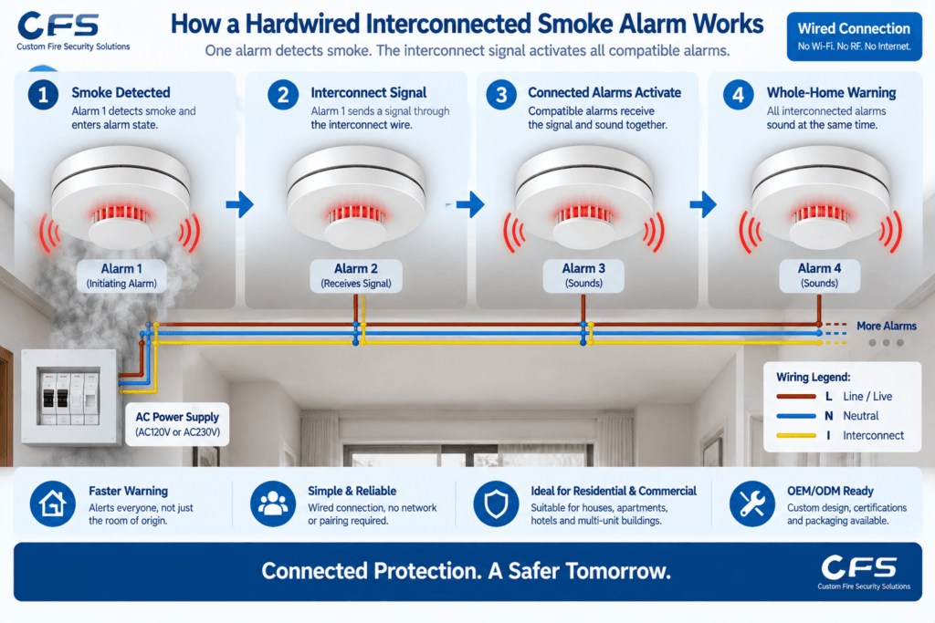 Hardwired Interconnected Smoke Alarm Working principle