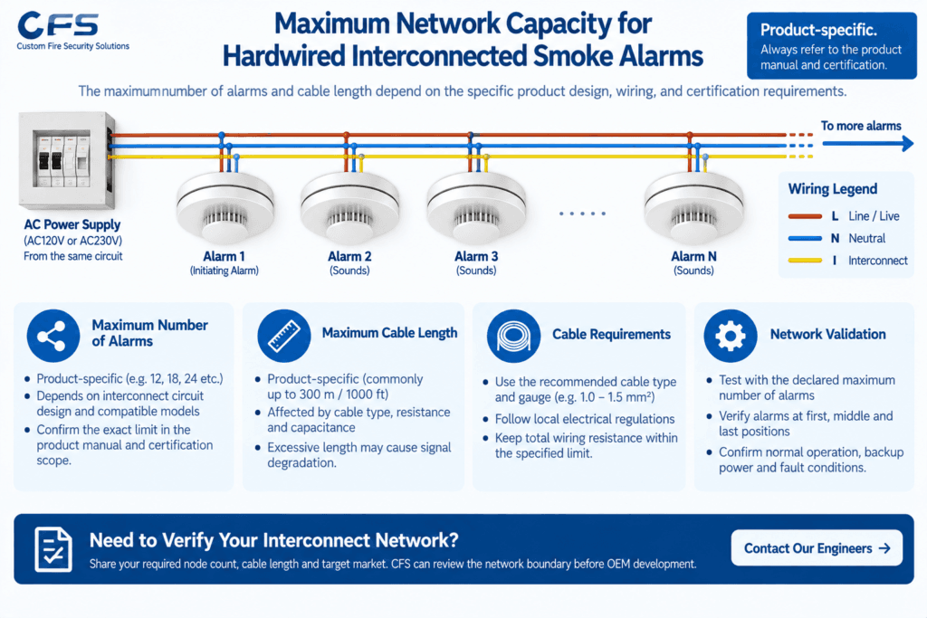Max Network Capacity for Hardwired Interconected Smoke Alarm